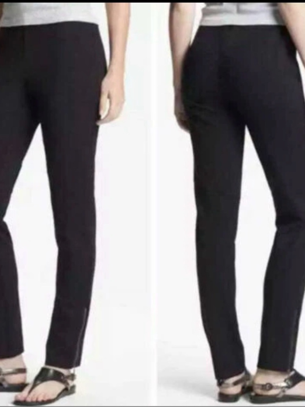 Eileen Fisher Black Ponte Ankle Zip Slim Trousers